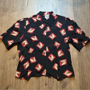 VTG Desert West By Sherry Holt AOP Horse Print Western Blouse Women's M 90’s USA